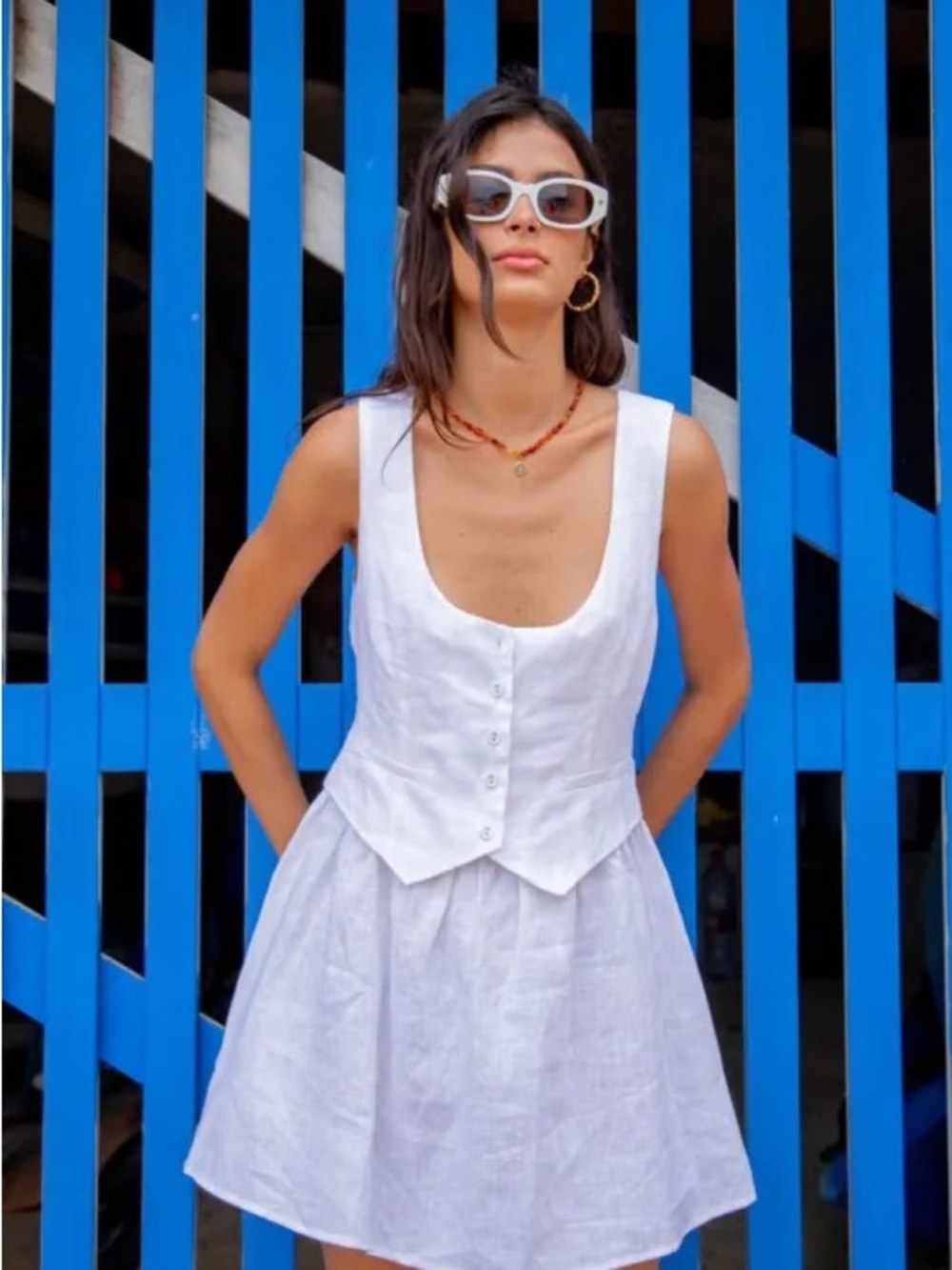 VRG GRL Ma Cherie Linen Mini Dress // White
